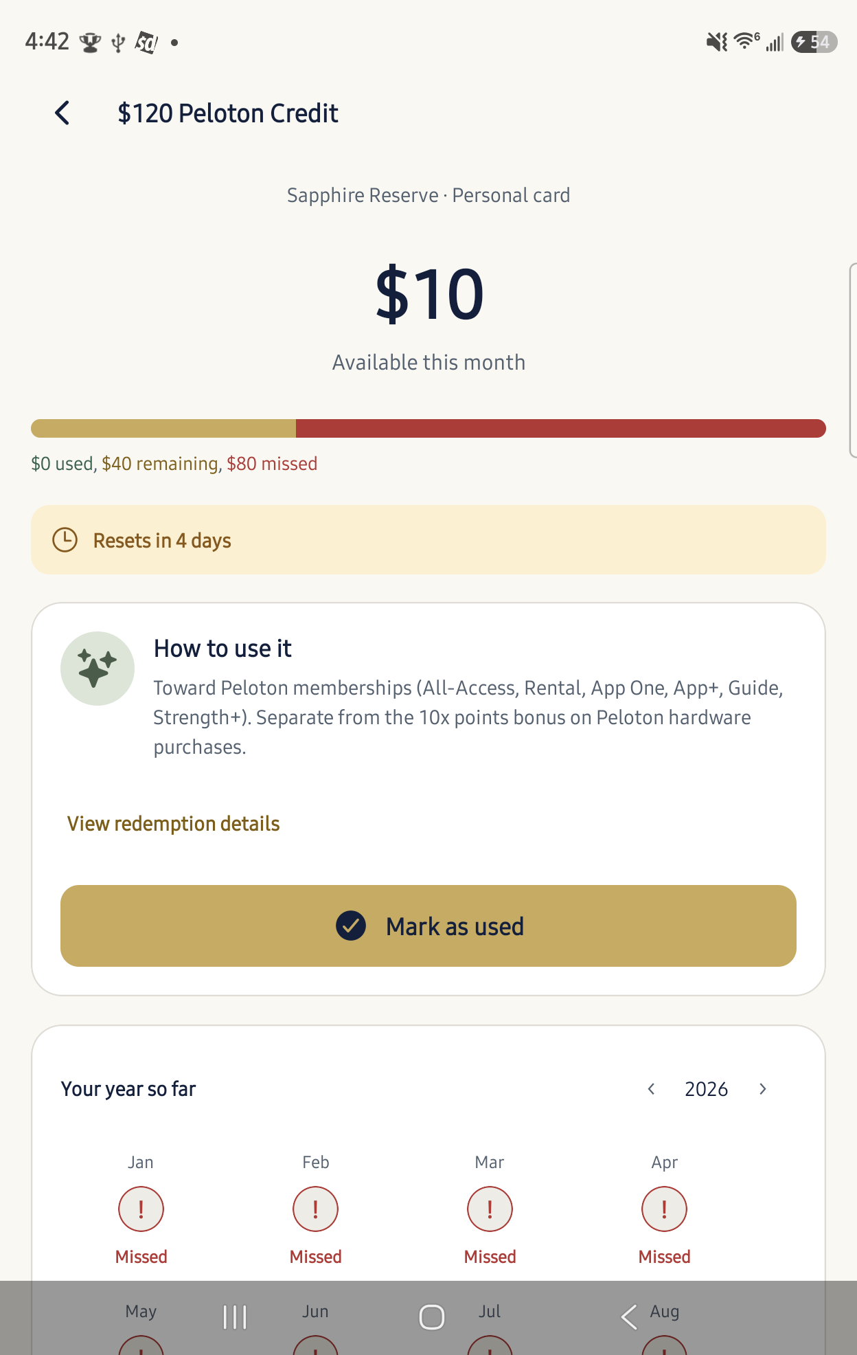 Benefit instructions and the Mark as used button